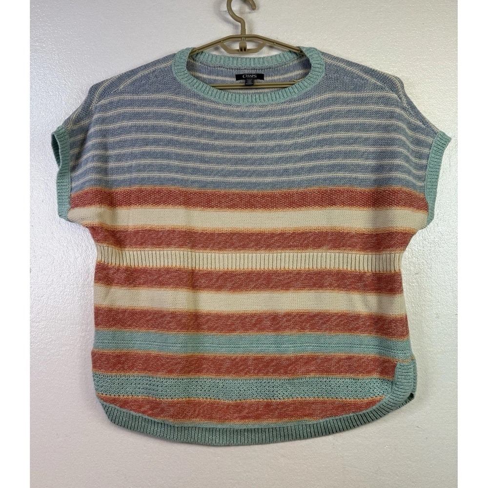 Chaps Short Sleeve Sweater Women 1X Blue Pink Beige Cotton Summer‎ Casual